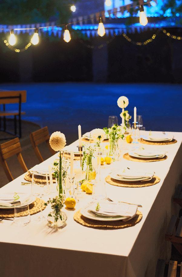 Four-course intimate dinner setup by Warriors.Pizza